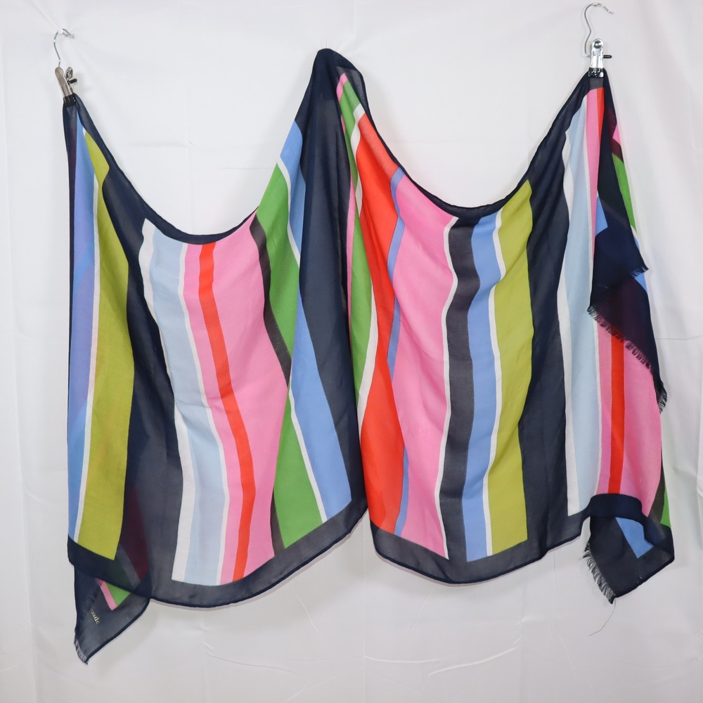 kate spade Multicolor Striped Silk Scarf - Navy, Pink, Red, Green, Blue